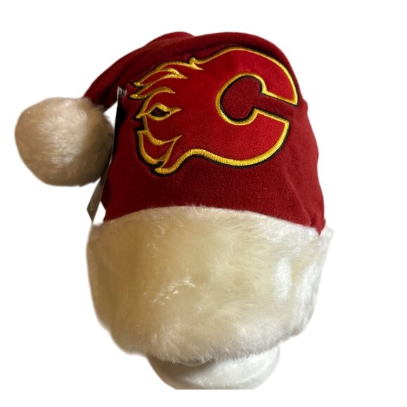 Calgary Flames Santa Hat NHL Faux Fur Trim & Pom-Pom Hockey - Picture 1 of 9